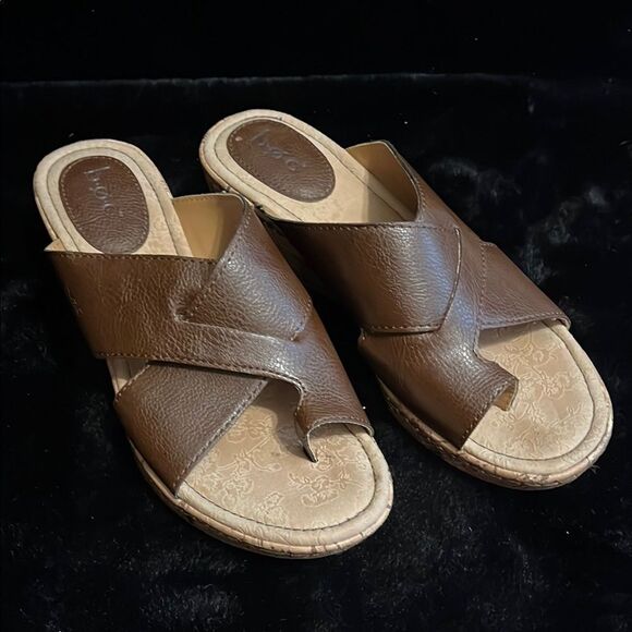 BOC Brown Leather Slide Sandals - Picture 1 of 8